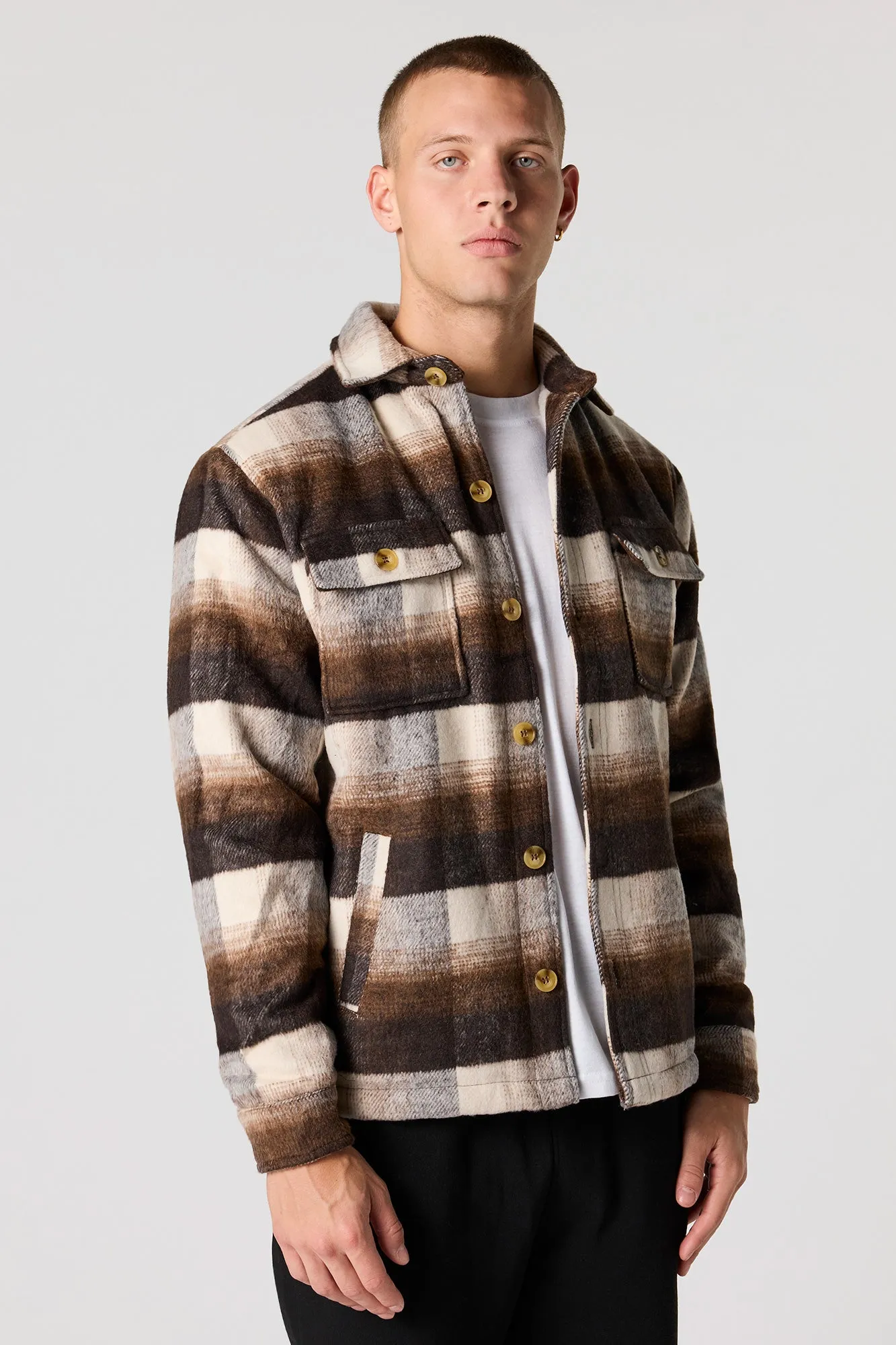 Plaid Faux Fur Lined Shacket sold by Urban Planet product image thumbnail 4