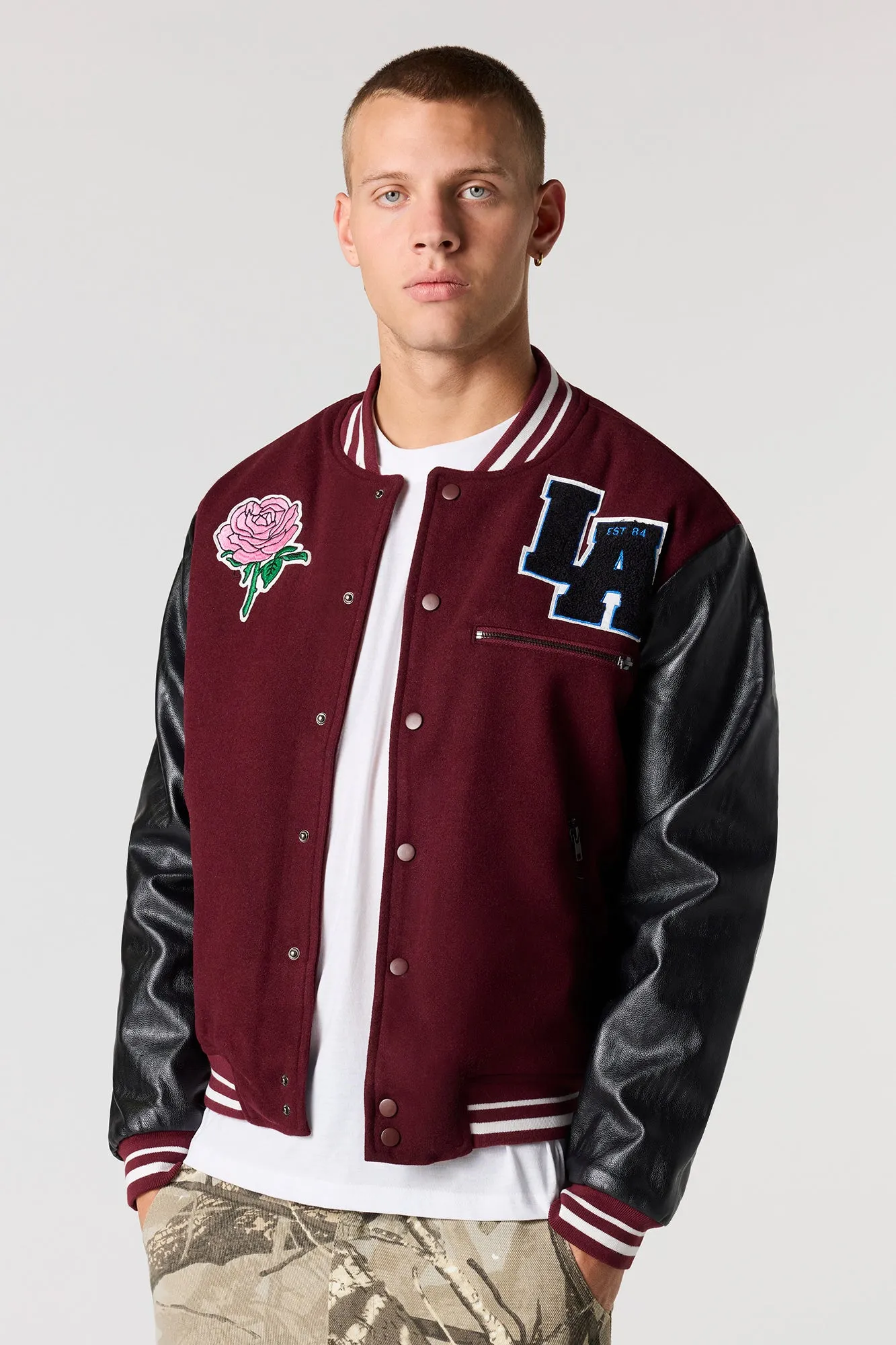 LA Chenille Embroidered Varsity Jacket sold by Urban Planet