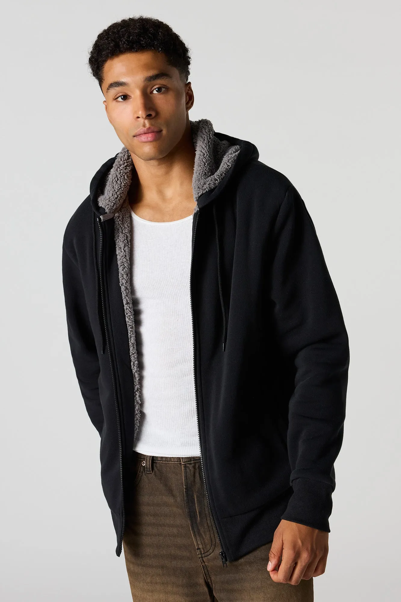 Sherpa-Lined Zip-Up Hoodie sold by Urban Planet product image thumbnail 4