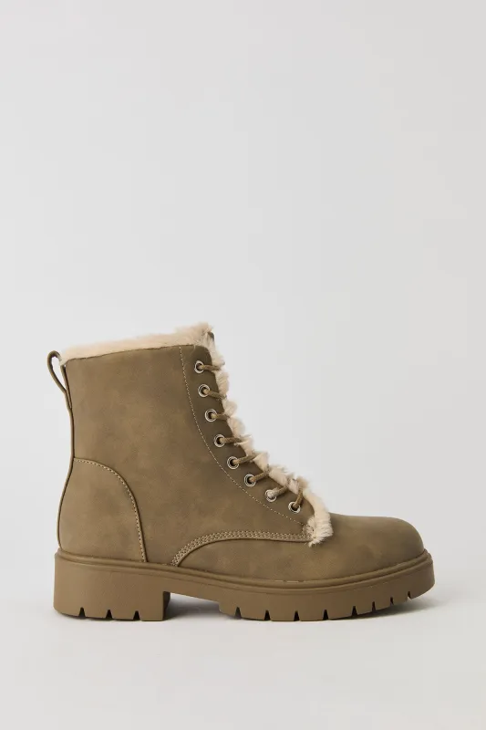 Faux Fur Lined Lace Up Boot sold by Urban Planet
