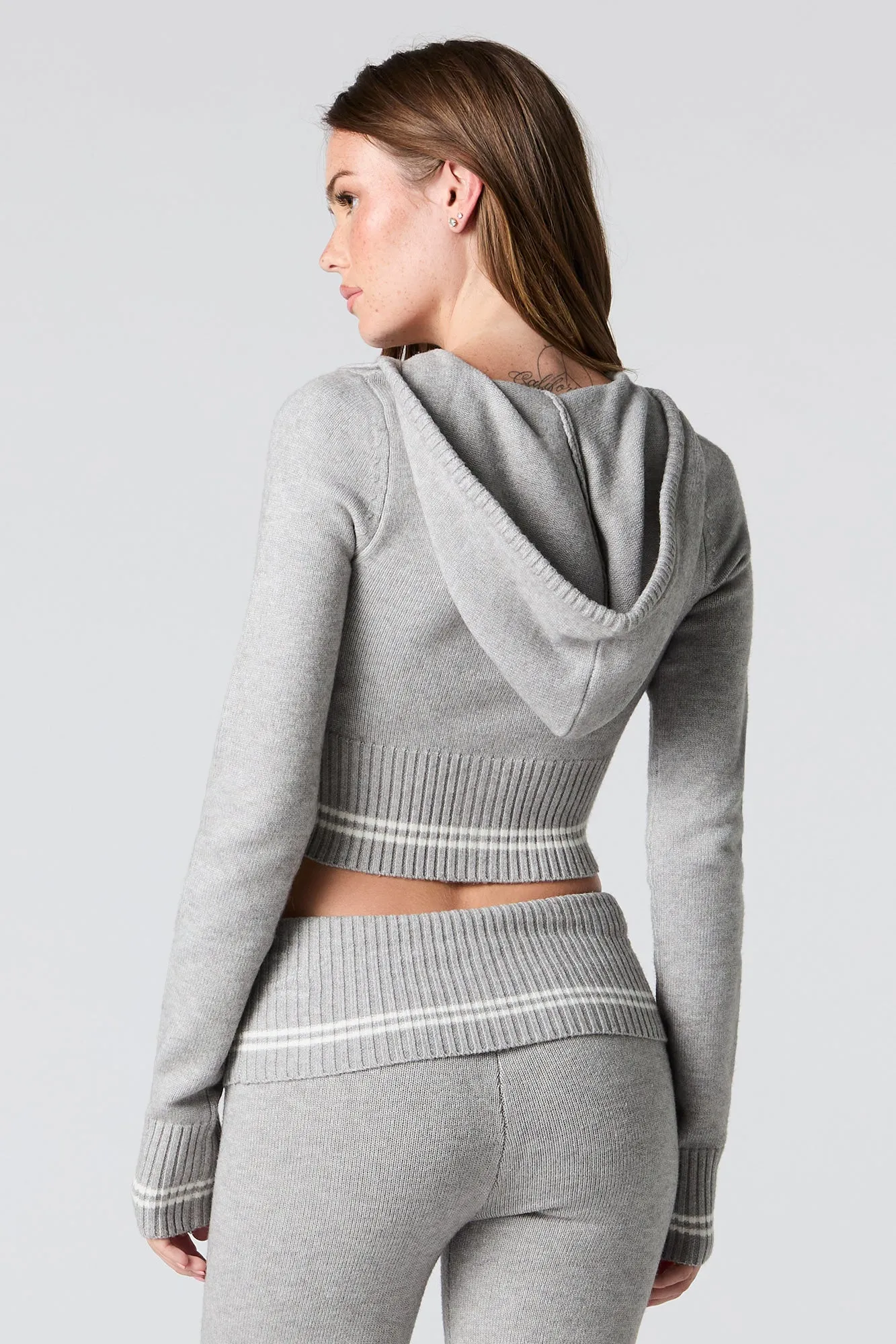 Zip-Up Cropped Knit Hoodie sold by Urban Planet product image thumbnail 5
