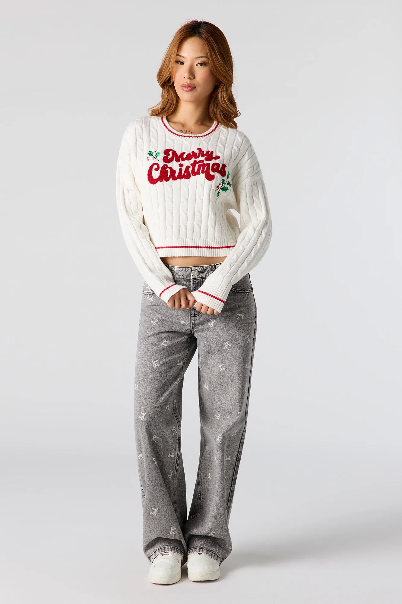 Merry Christmas Chenille Embroidered Sweater sold by Urban Planet product image thumbnail 3