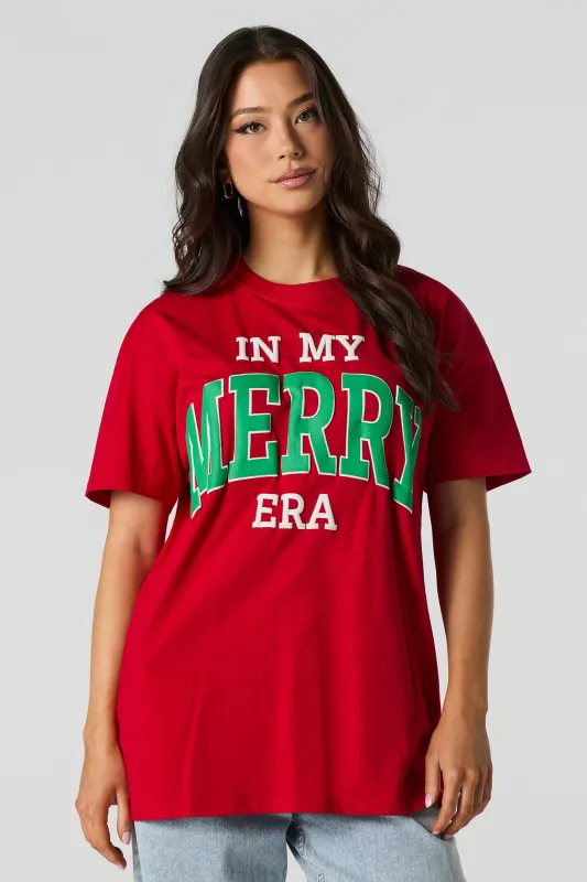 Christmas In My Merry Era Puff Print Oversized T-Shirt sold by Urban Planet