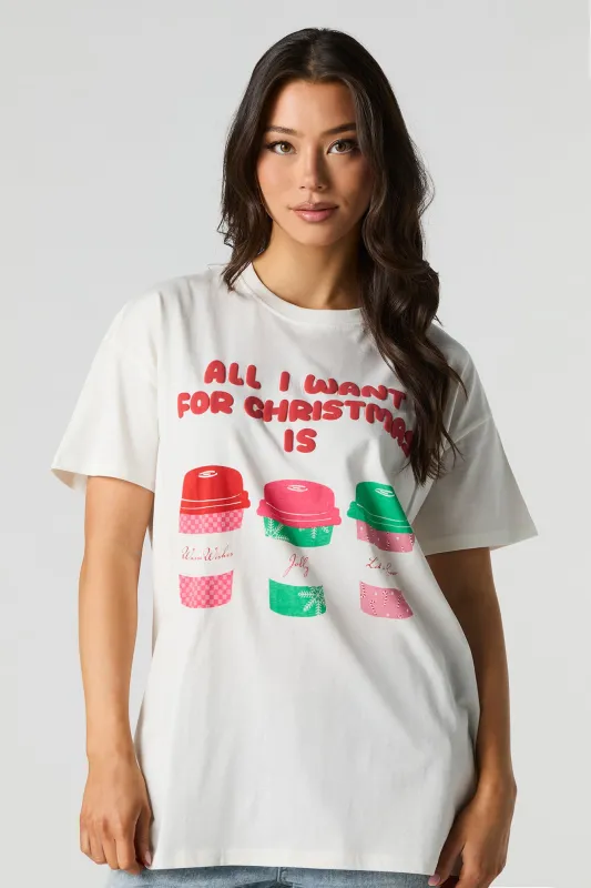 Christmas Coffees Graphic & Puff Print Oversized T-Shirt sold by Urban Planet
