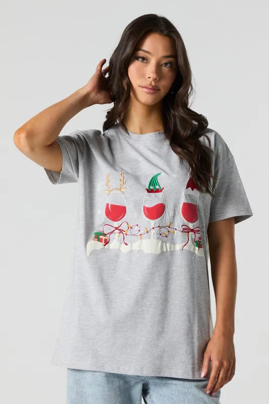 Christmas Wine Graphic Oversized T-Shirt sold by Urban Planet