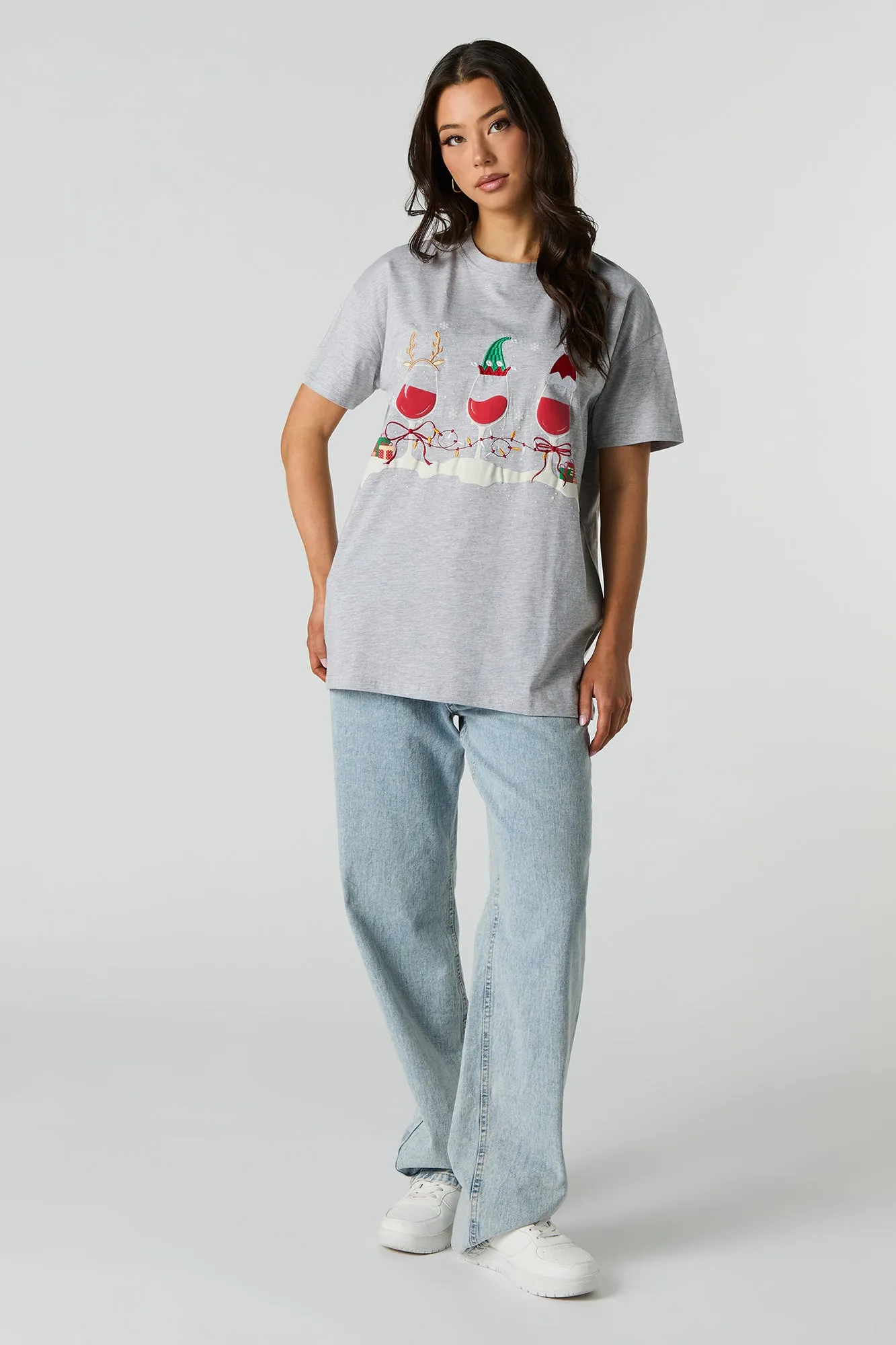 Christmas Wine Graphic Oversized T-Shirt sold by Urban Planet product image thumbnail 3