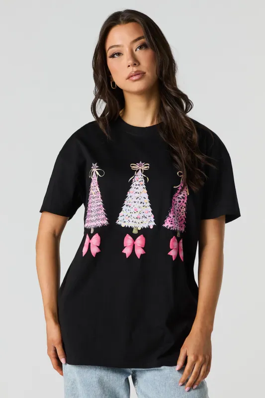 Pink Christmas Trees Graphic Oversized T-Shirt sold by Urban Planet