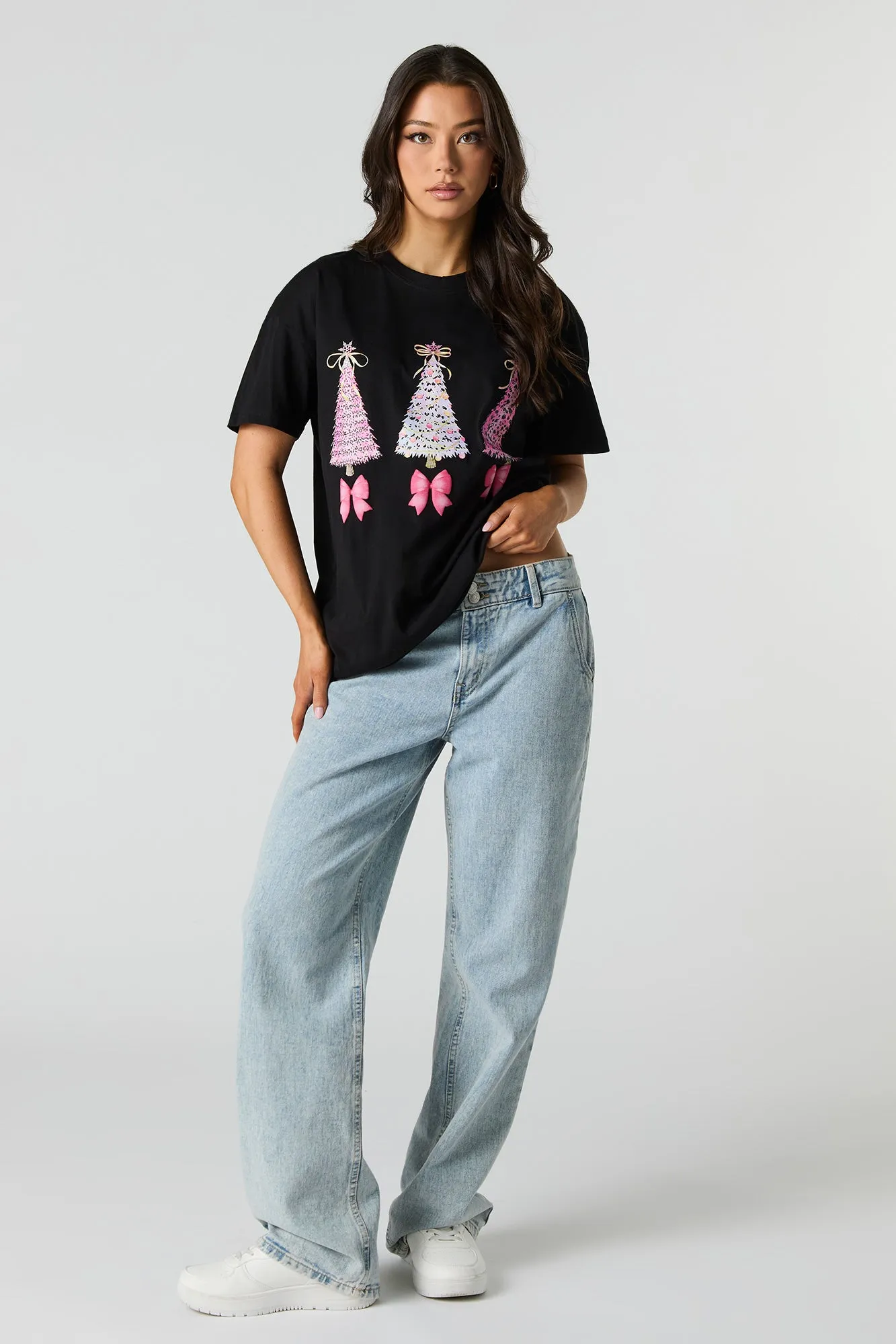 Pink Christmas Trees Graphic Oversized T-Shirt sold by Urban Planet product image thumbnail 3