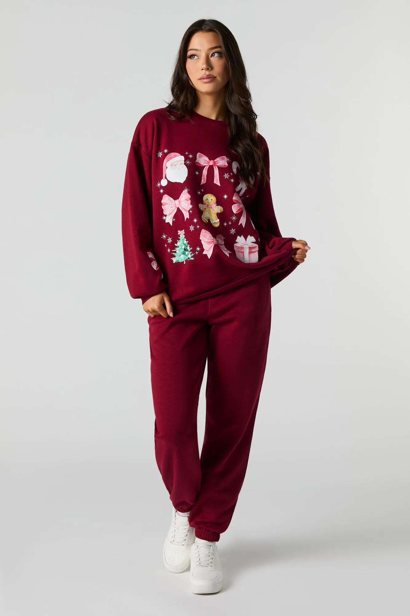 Christmas Bows & Santa Graphic Fleece Sweatshirt sold by Urban Planet product image thumbnail 3