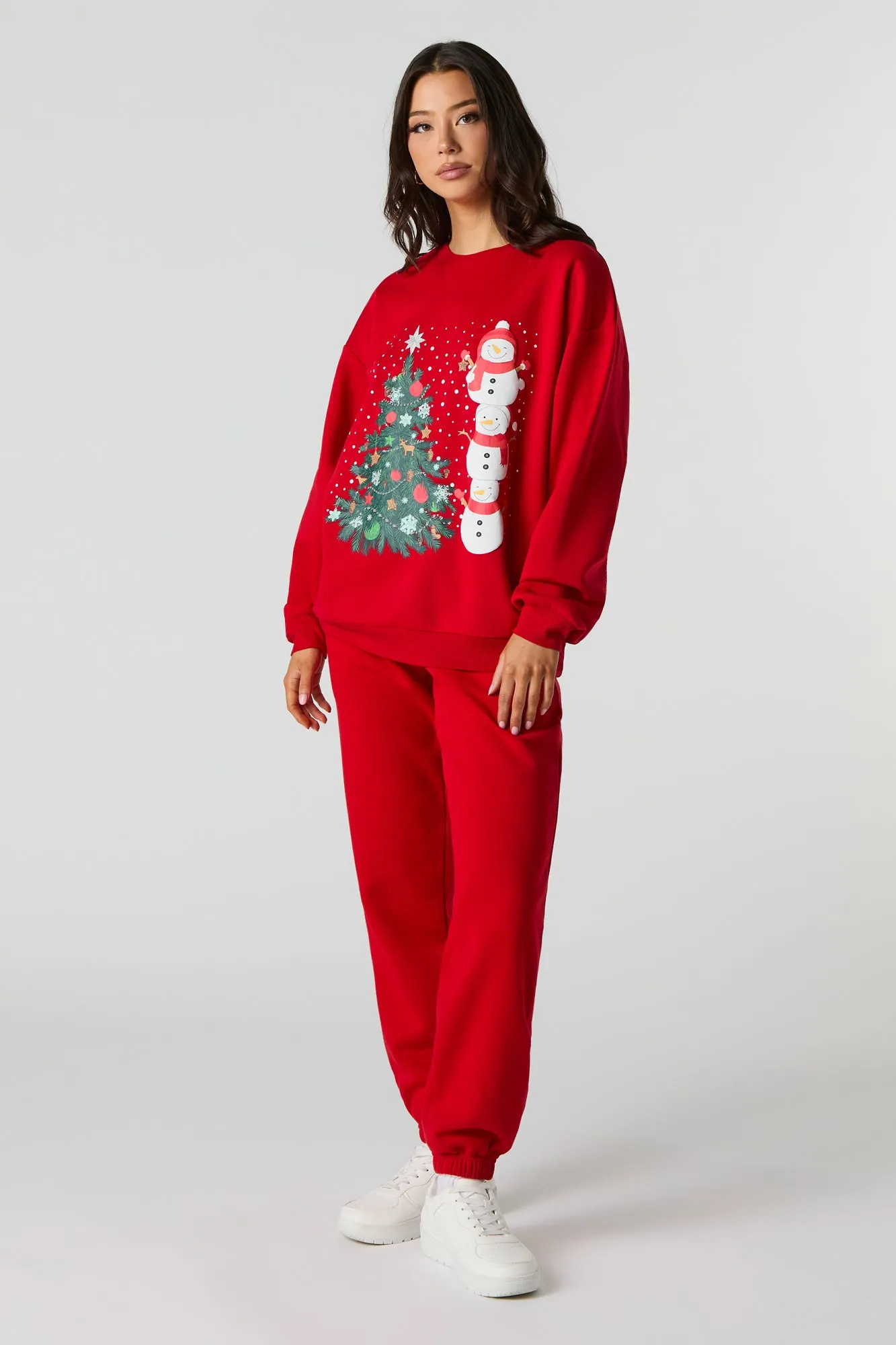 Christmas Tree & Snowmen Graphic Fleece Sweatshirt sold by Urban Planet product image thumbnail 3