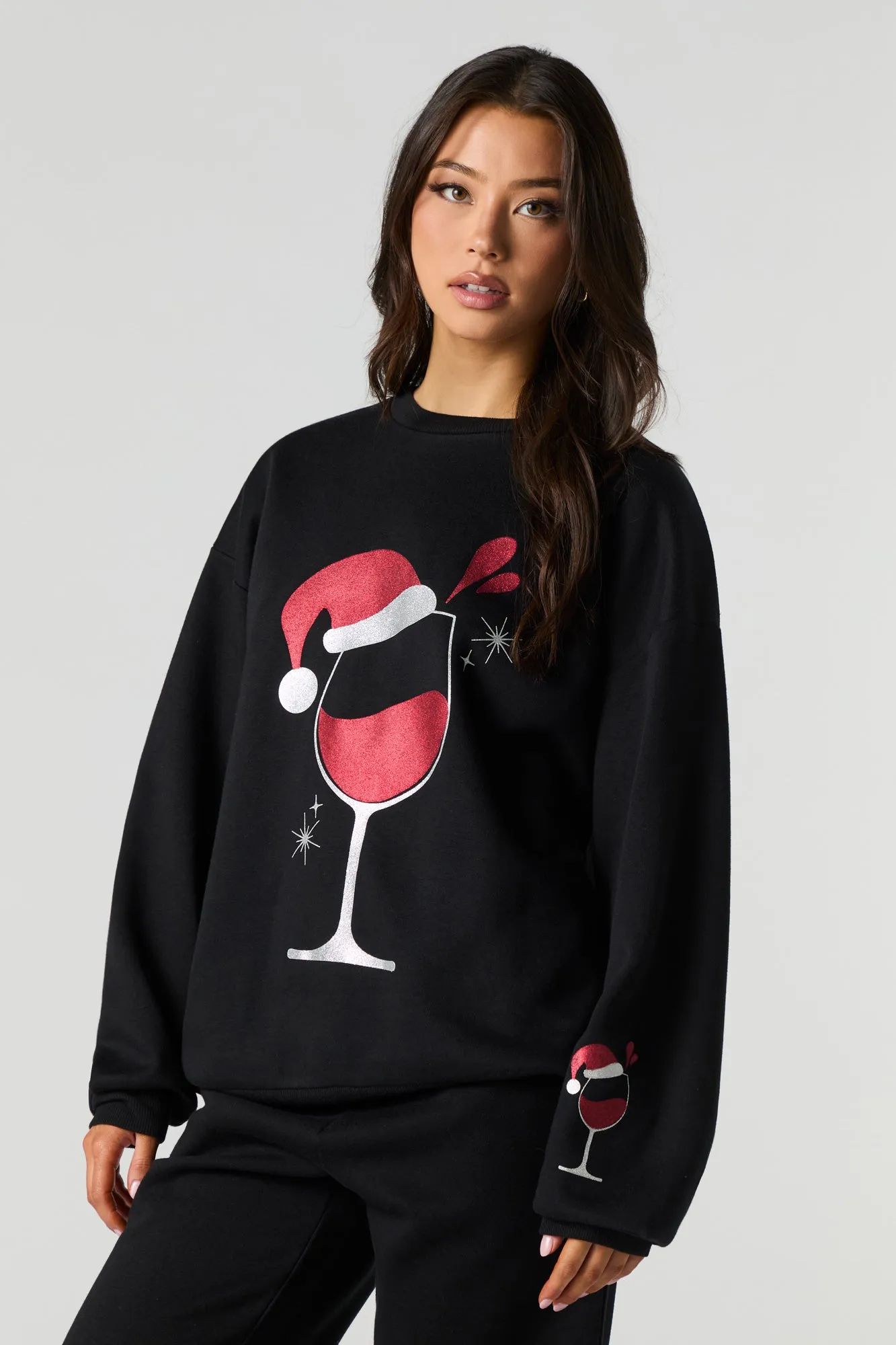 Christmas Wine Graphic Fleece Sweatshirt sold by Urban Planet