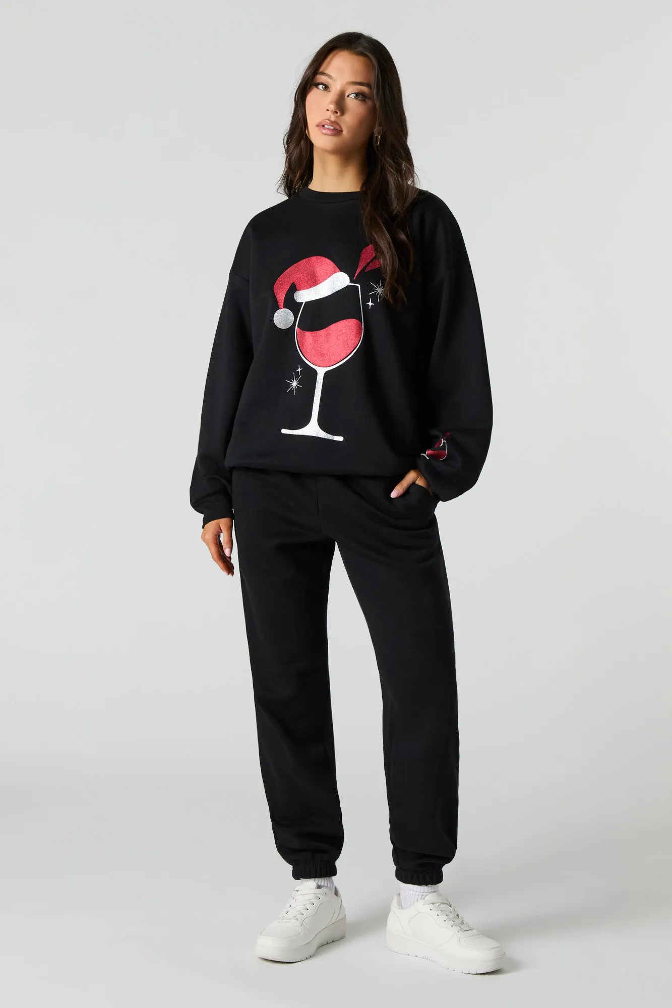 Christmas Wine Graphic Fleece Sweatshirt sold by Urban Planet product image thumbnail 3