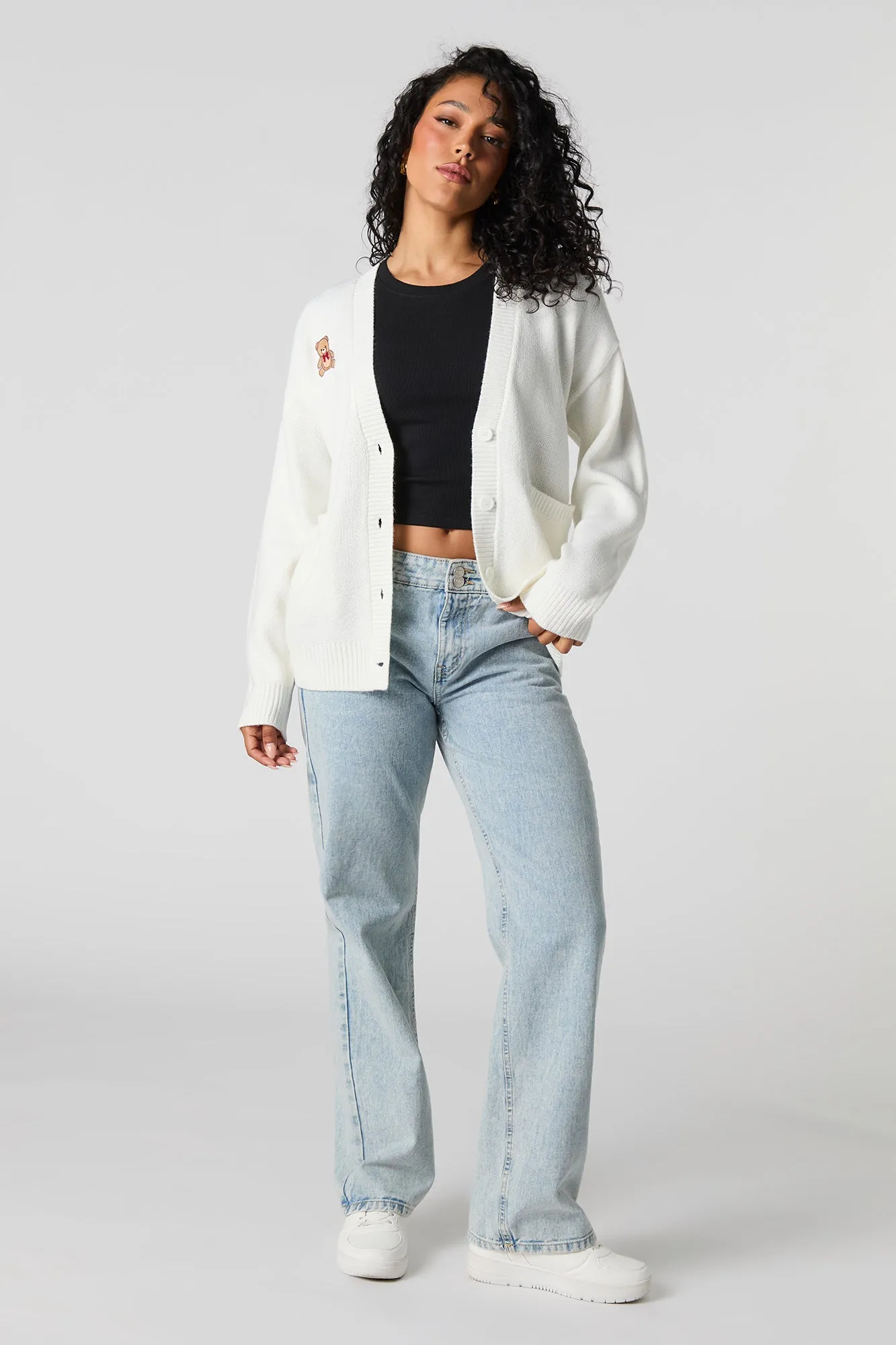 Embroidered Teddy Button-Up Knit Cardigan sold by Urban Planet product image thumbnail 3