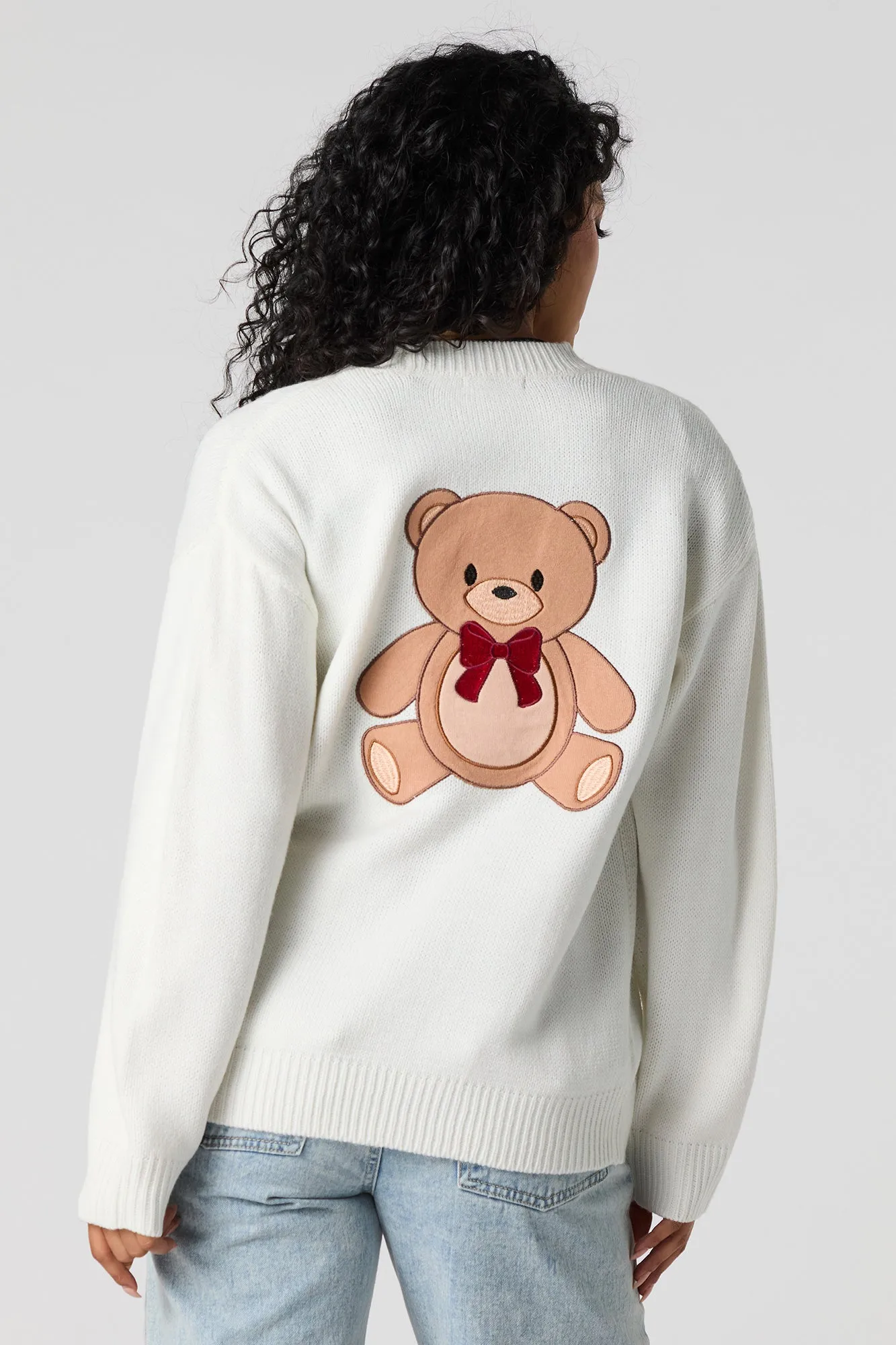 Embroidered Teddy Button-Up Knit Cardigan sold by Urban Planet product image thumbnail 2