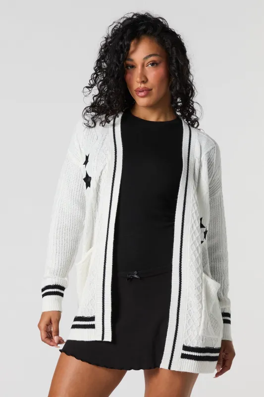 Embroidered Cable Knit Cardigan sold by Urban Planet