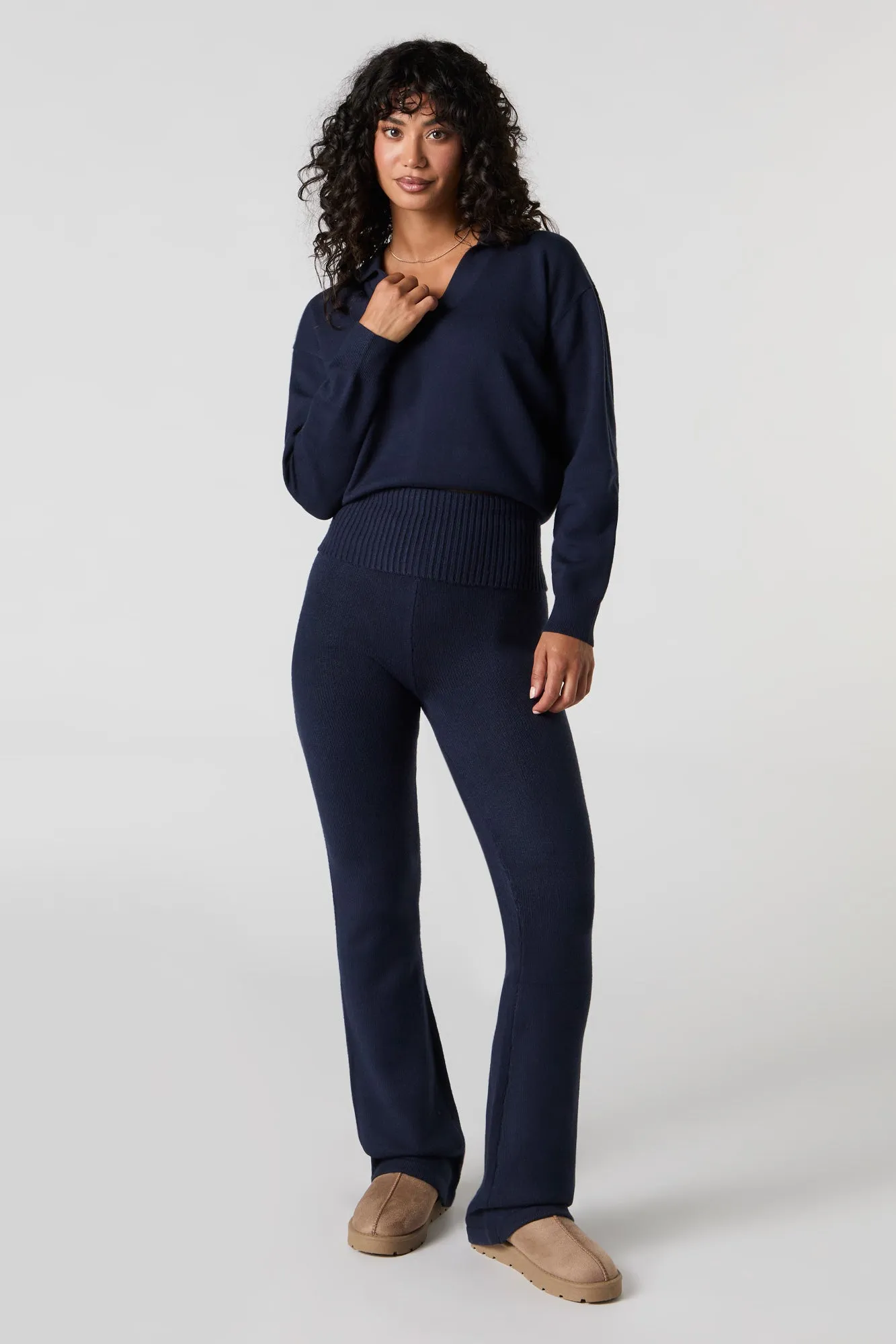 Knit Fold Over Waist Wide Leg Pant sold by Urban Planet