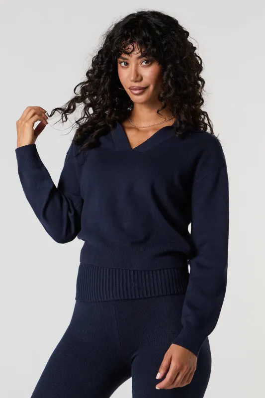 Knit Collared V-Neck Sweater sold by Urban Planet
