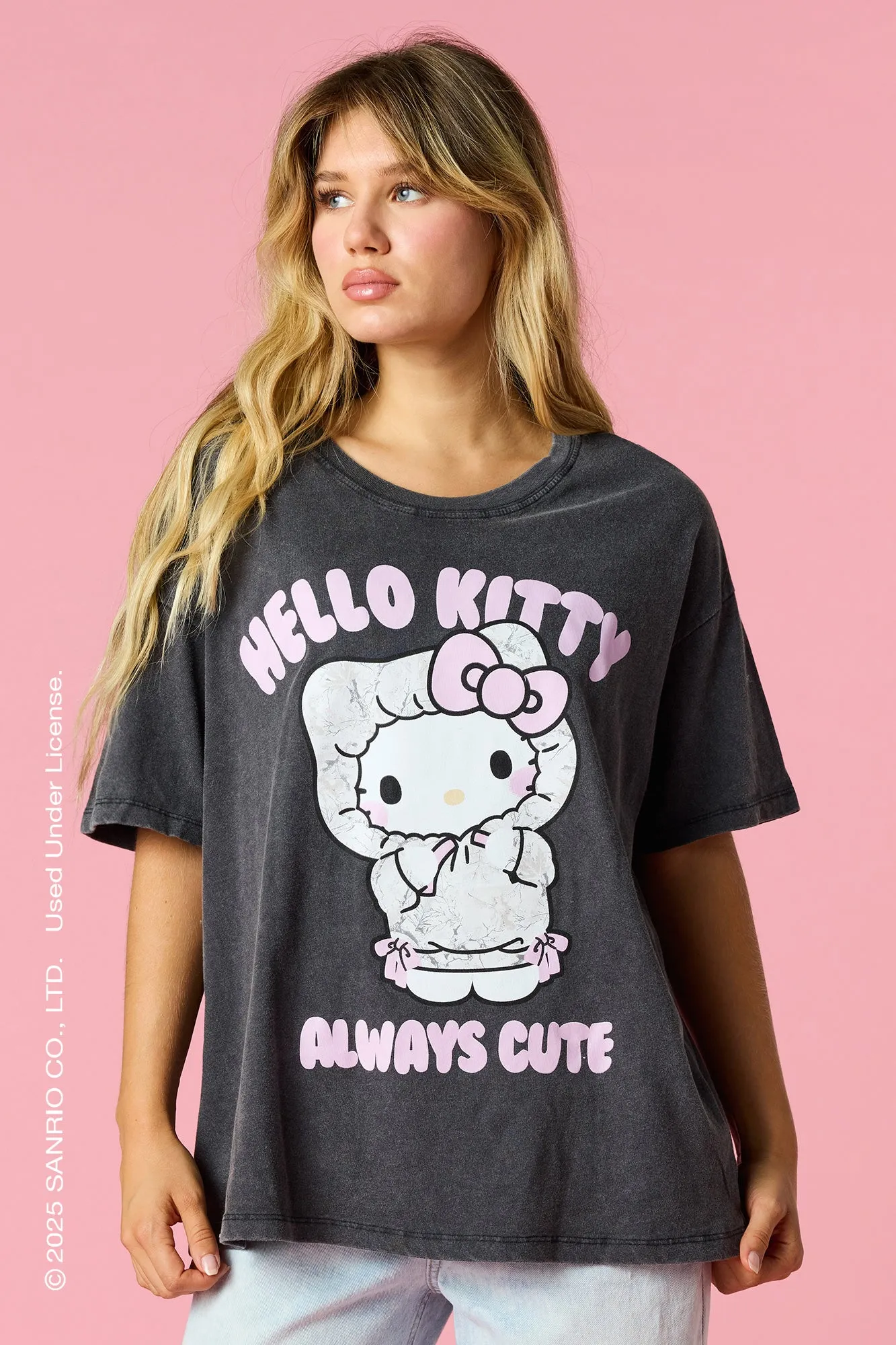 Hello Kitty® Graphic Washed Boyfriend T-Shirt sold by Urban Planet