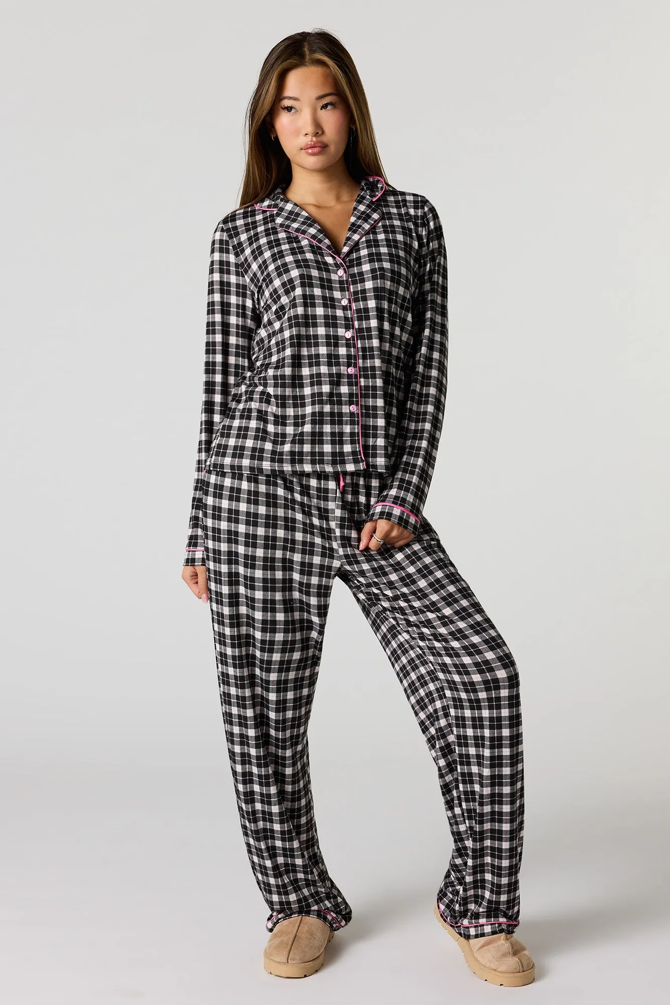 Printed Button-Up Top & Pant Pajama Set sold by Urban Planet