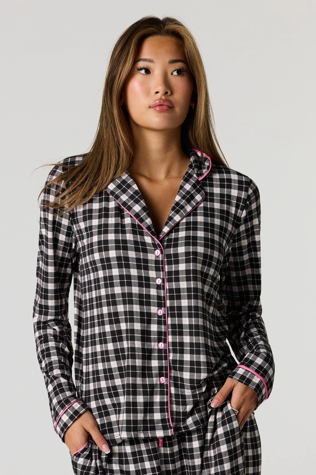 Printed Button-Up Top & Pant Pajama Set sold by Urban Planet product image thumbnail 2