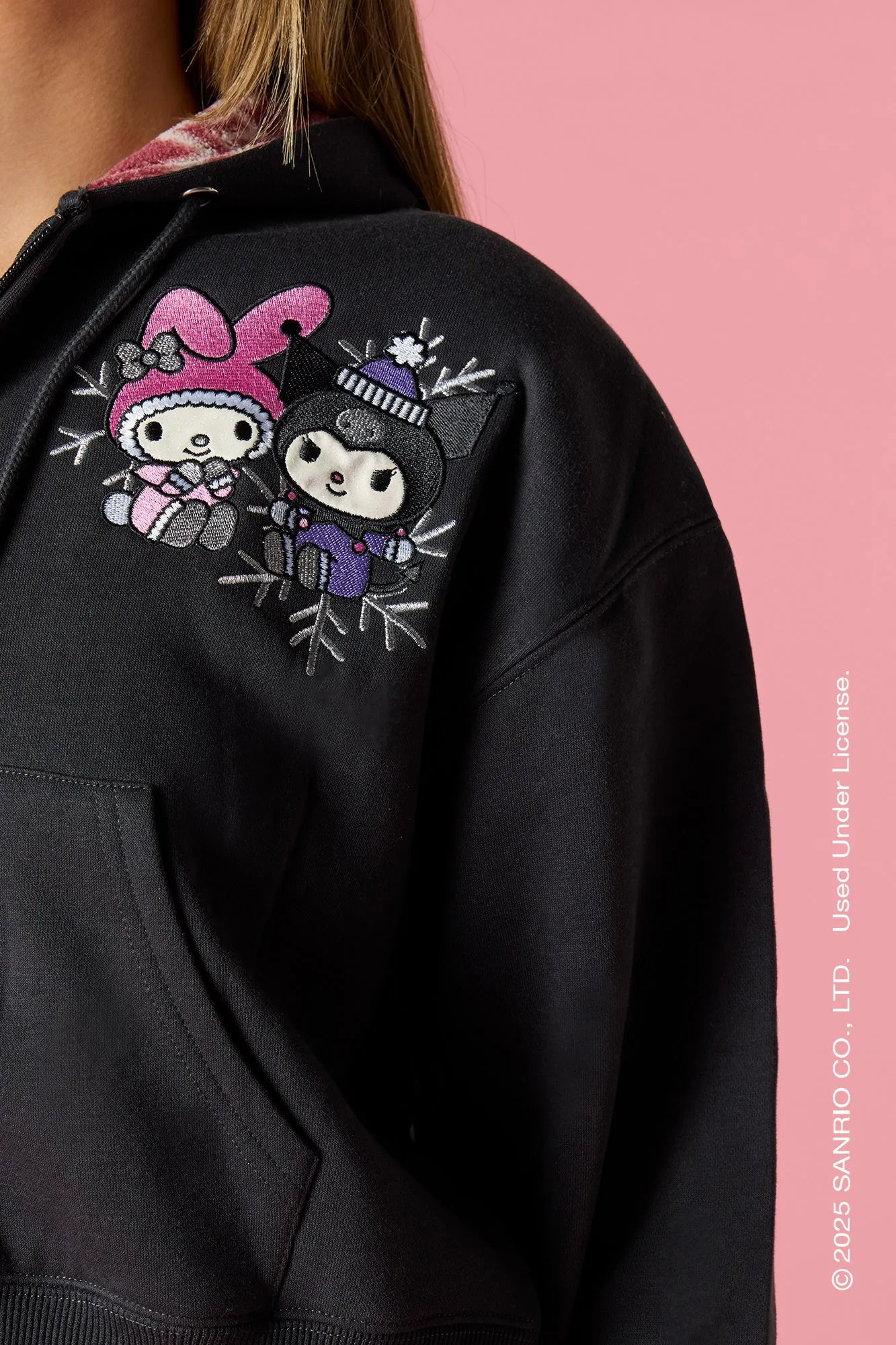 Kuromi™ & My Melody™ Holiday Embroidered Zip-Up Hoodie sold by Urban Planet product image thumbnail 4