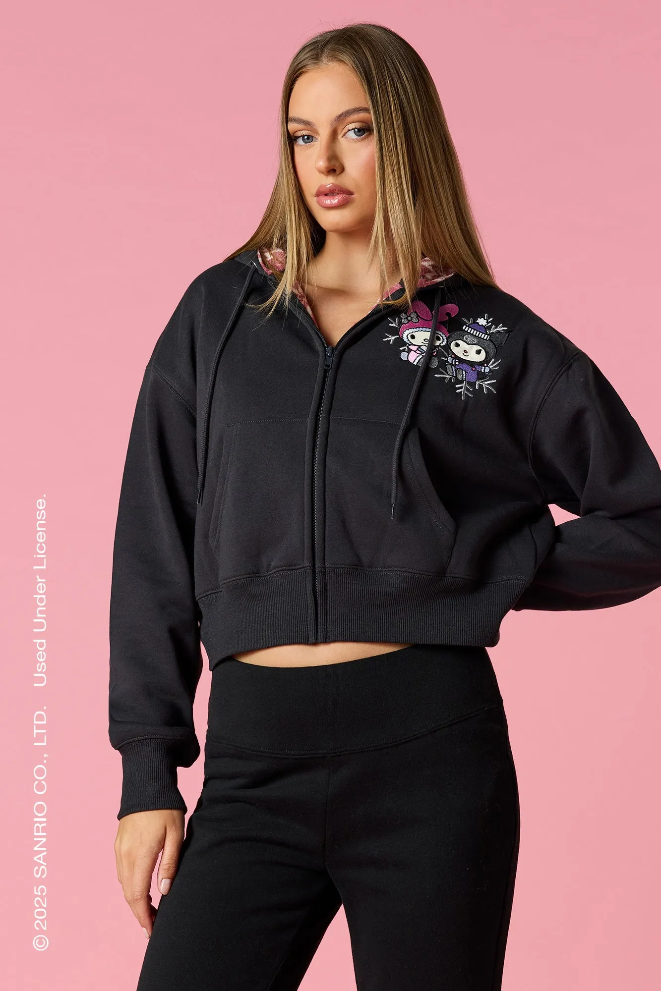 Kuromi™ & My Melody™ Holiday Embroidered Zip-Up Hoodie sold by Urban Planet