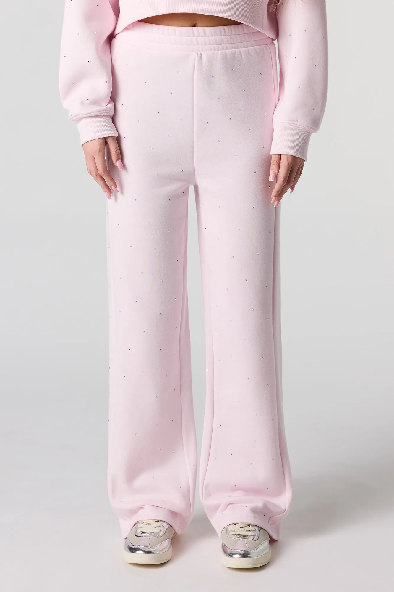 Fleece Rhinestone Wide Leg Sweatpant sold by Urban Planet product image thumbnail 5