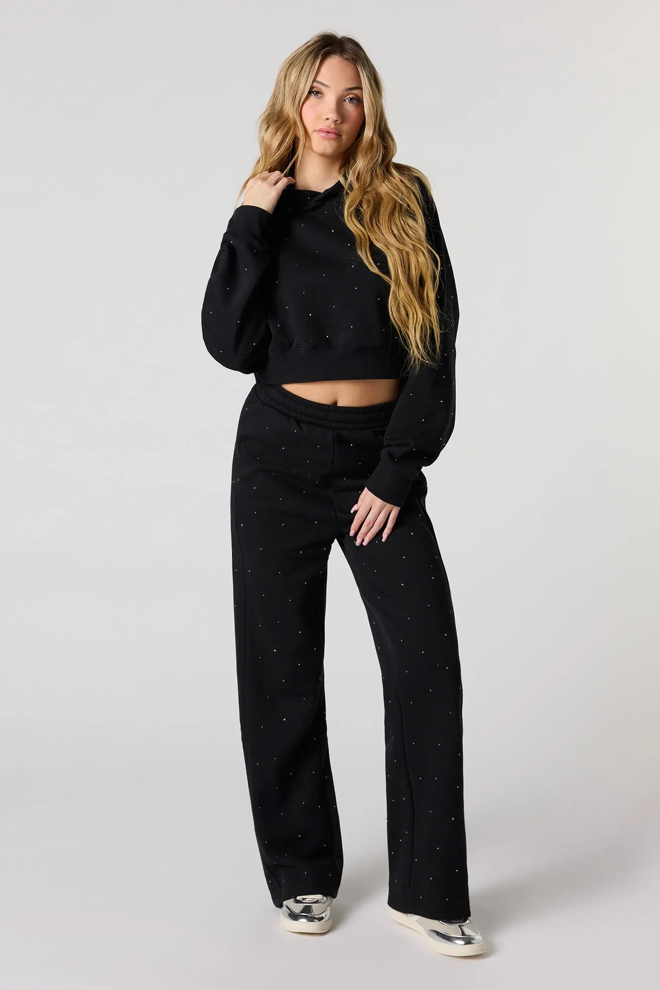 Fleece Rhinestone Cropped Hoodie sold by Urban Planet product image thumbnail 3