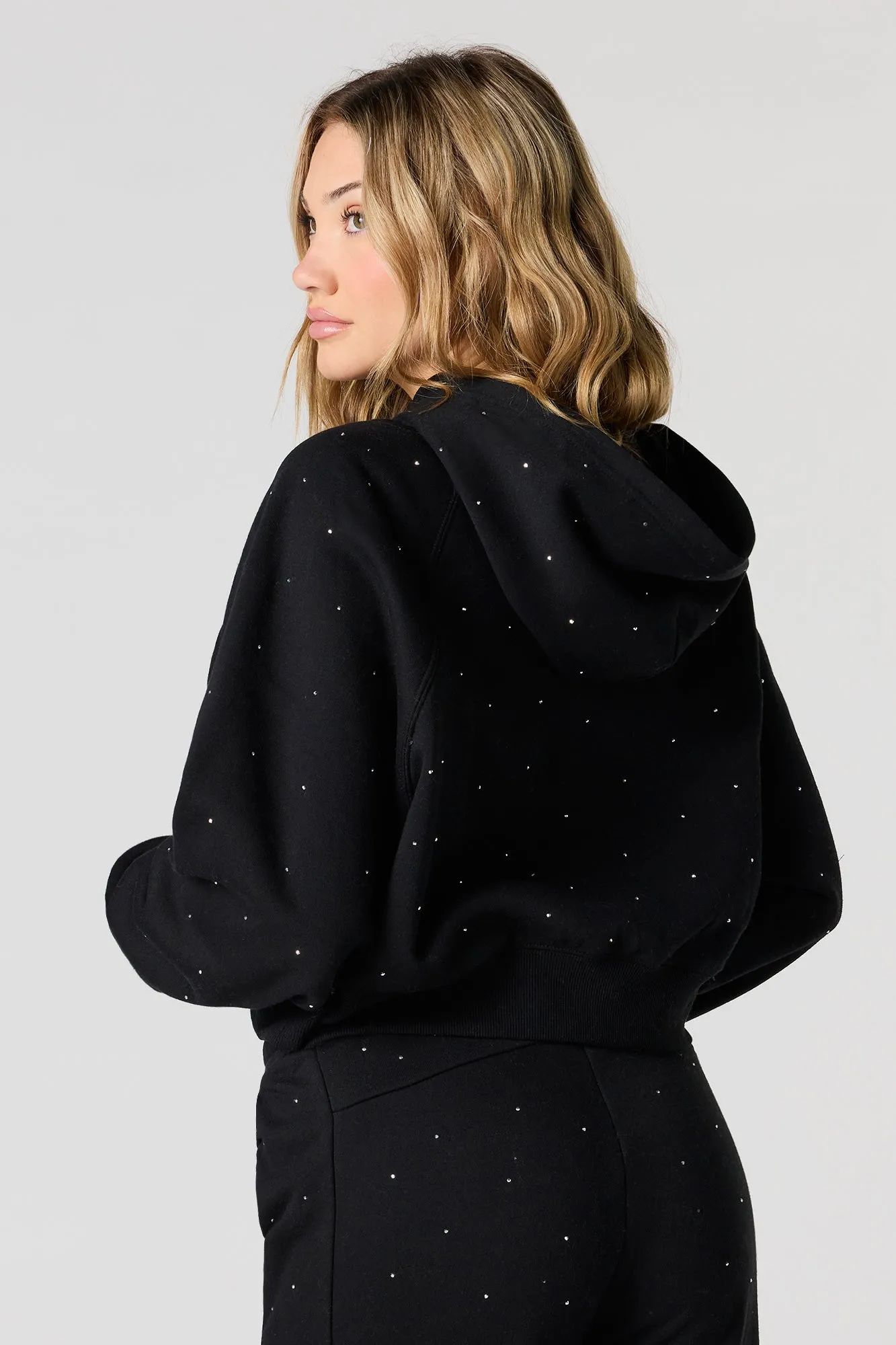 Fleece Rhinestone Cropped Hoodie sold by Urban Planet product image thumbnail 2