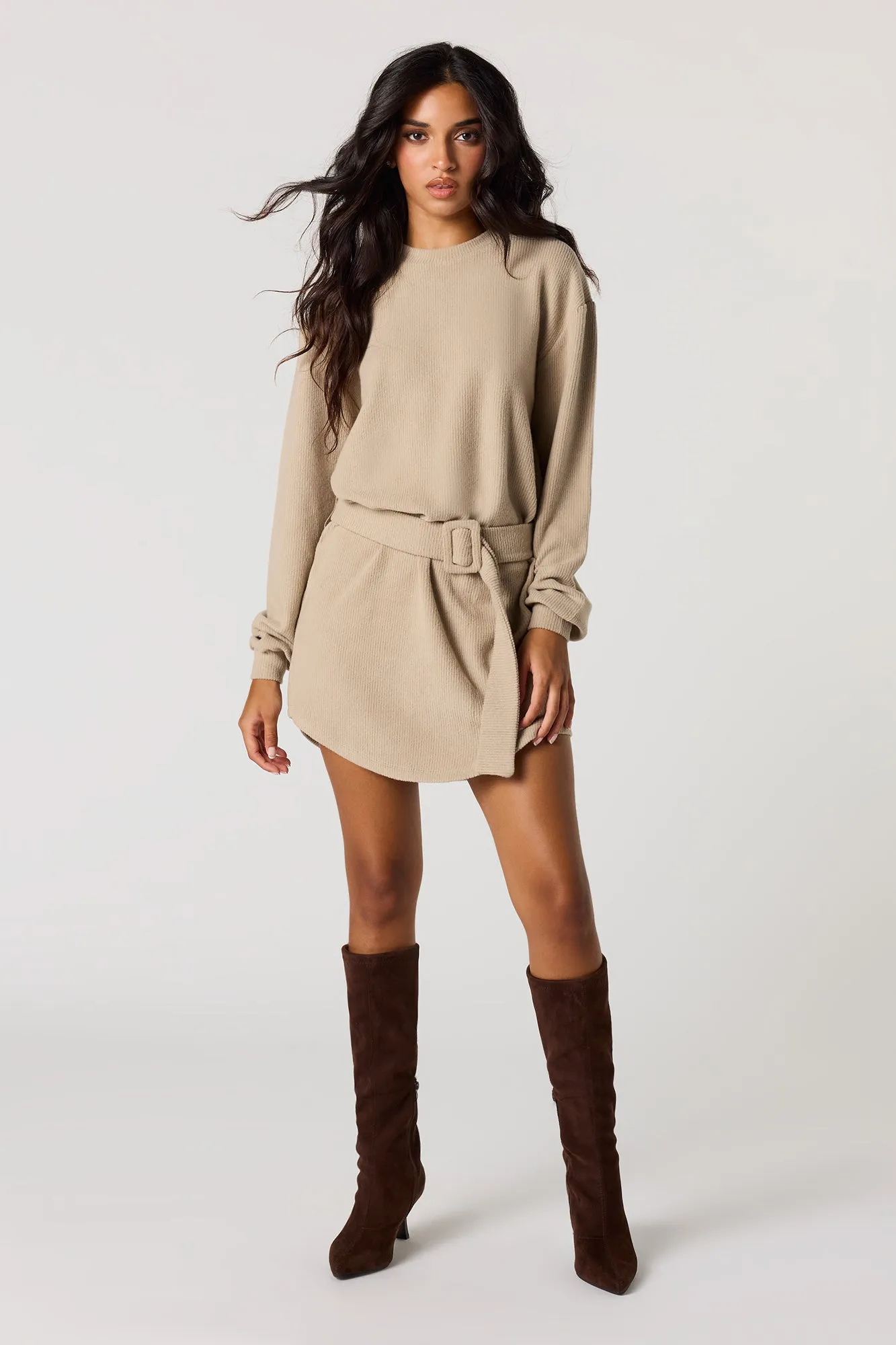 Ribbed Knit Belted Mini Dress sold by Urban Planet product image thumbnail 3