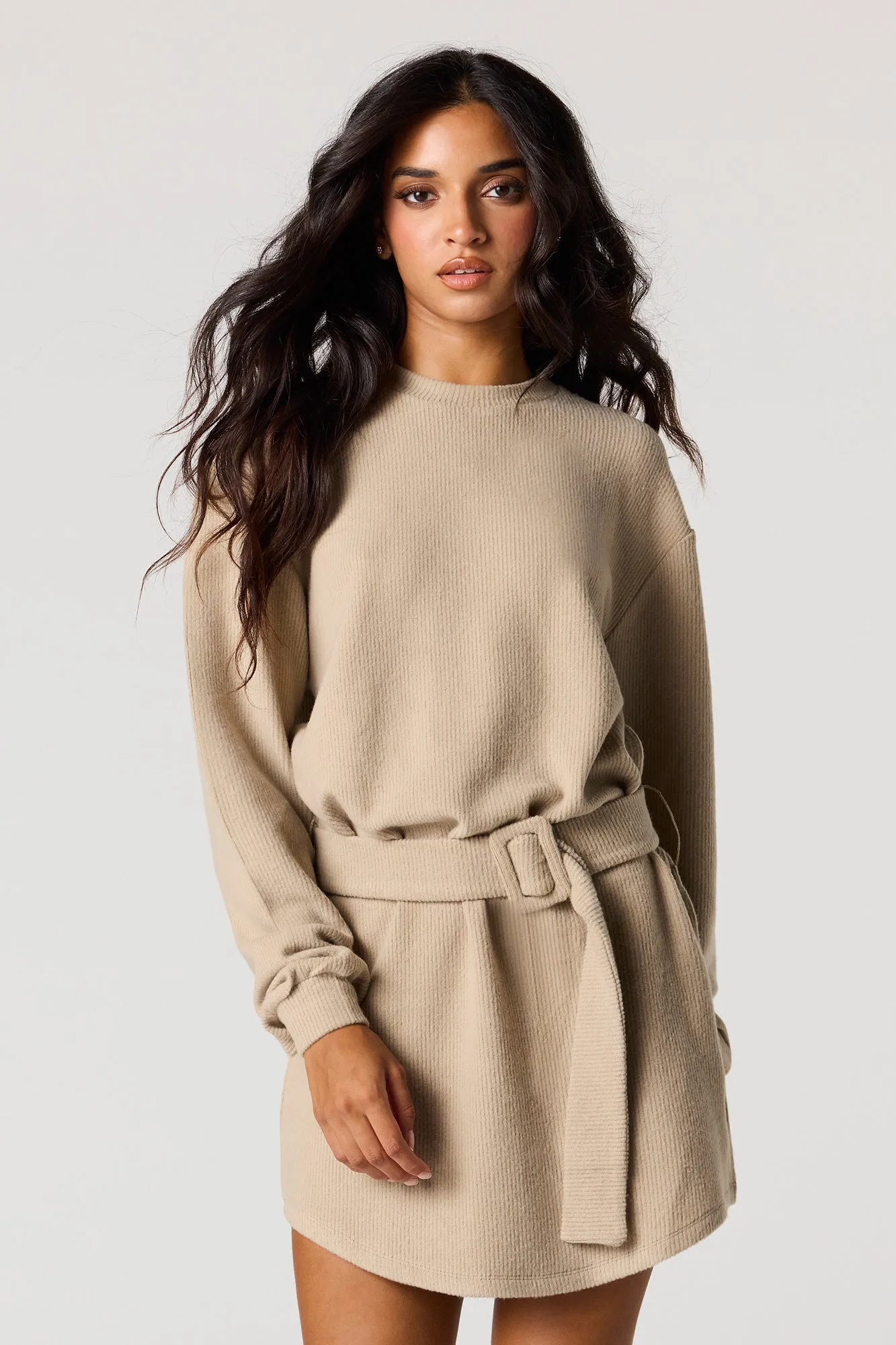 Ribbed Knit Belted Mini Dress sold by Urban Planet