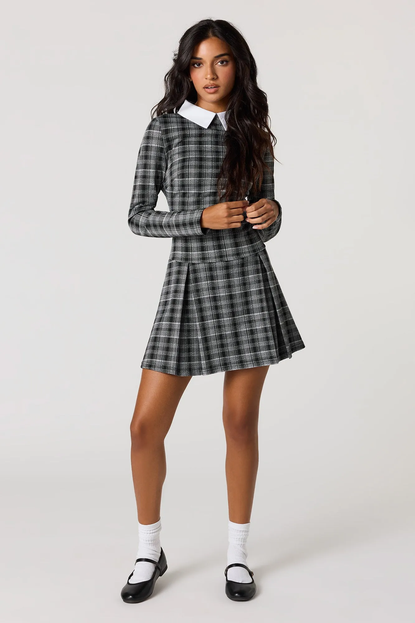 Collared Long Sleeve Pleated Mini Dress sold by Urban Planet product image thumbnail 3