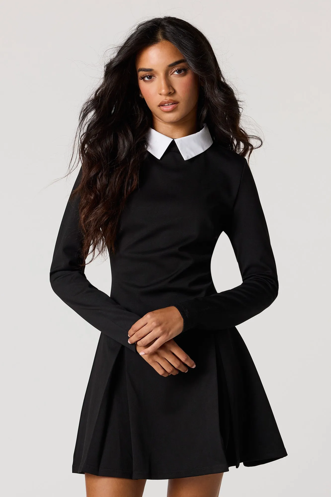 Collared Long Sleeve Pleated Mini Dress sold by Urban Planet product image thumbnail 4