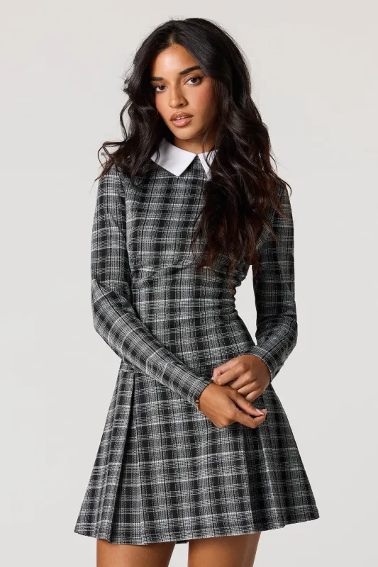 Collared Long Sleeve Pleated Mini Dress sold by Urban Planet