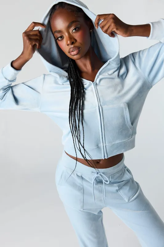 Velour Zip-Up Hoodie sold by Urban Planet