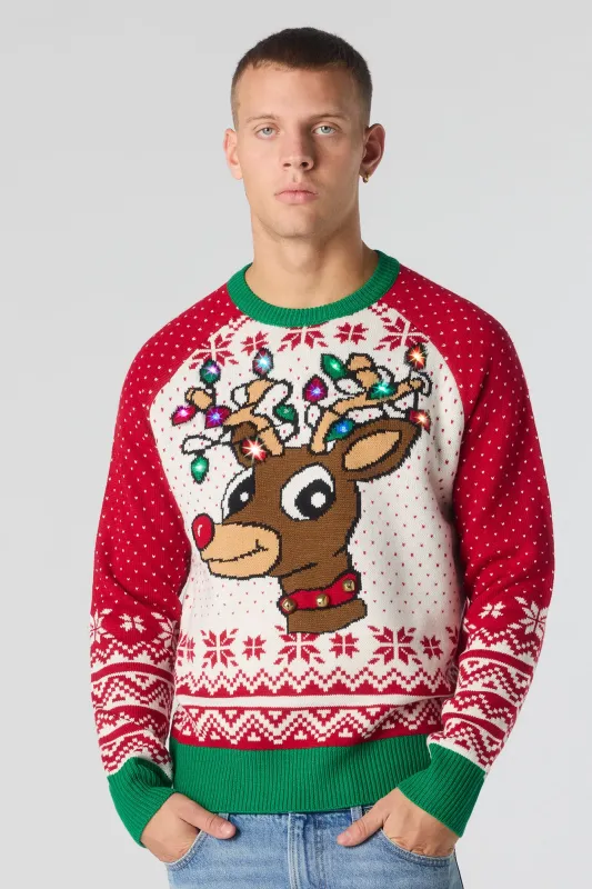 Rudolph Jacquard Knit Light-Up Christmas Sweater sold by Urban Planet