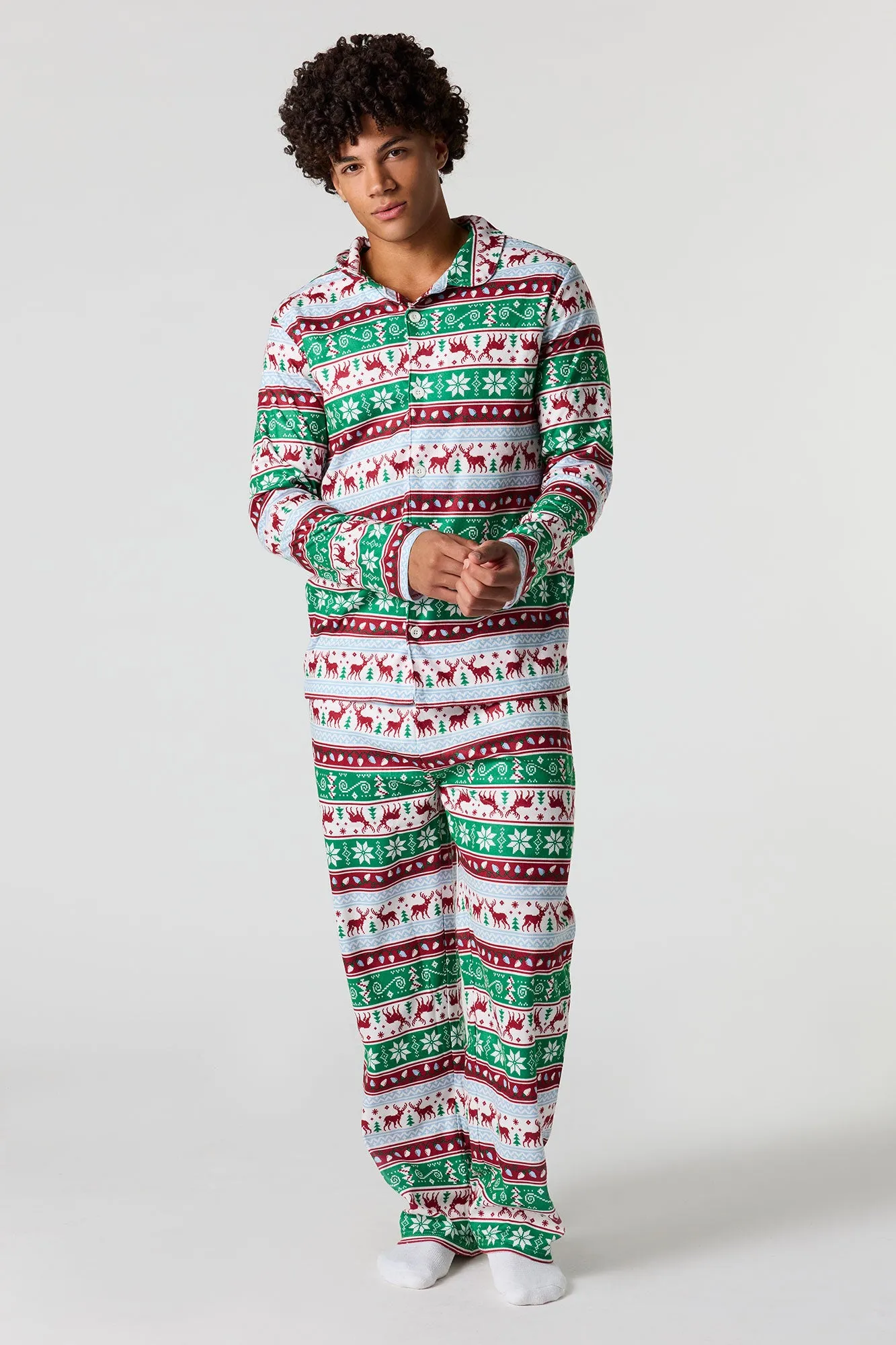 Mens Fammy Jammies Fair Isle Flannel Pajama Set sold by Urban Planet product image thumbnail 4