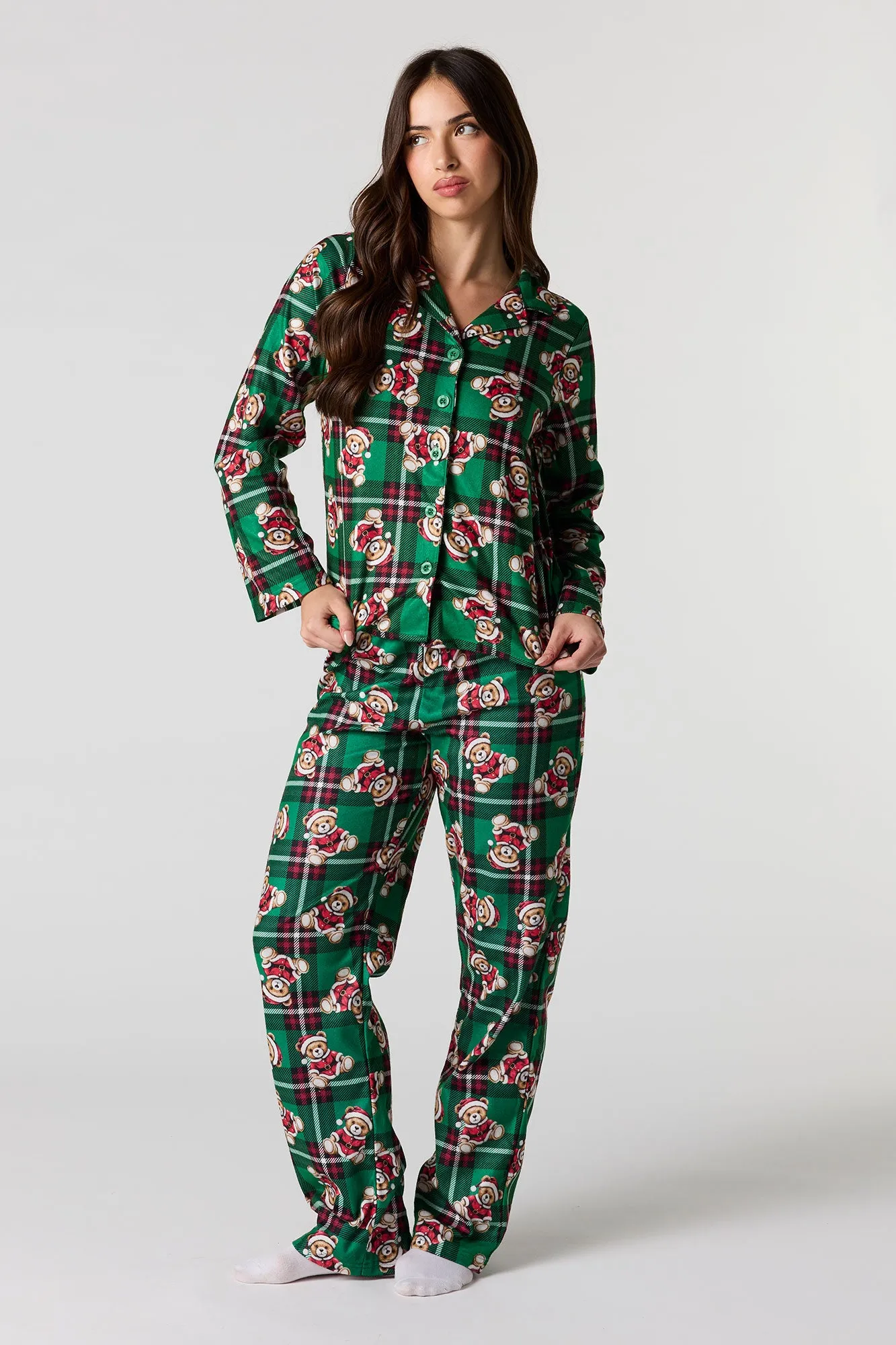 Womens Fammy Jammies Bear Flannel Pajama Set sold by Urban Planet product image thumbnail 4