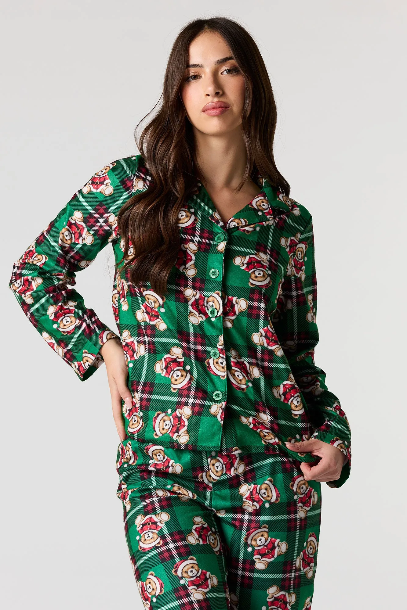 Womens Fammy Jammies Bear Flannel Pajama Set sold by Urban Planet product image thumbnail 2