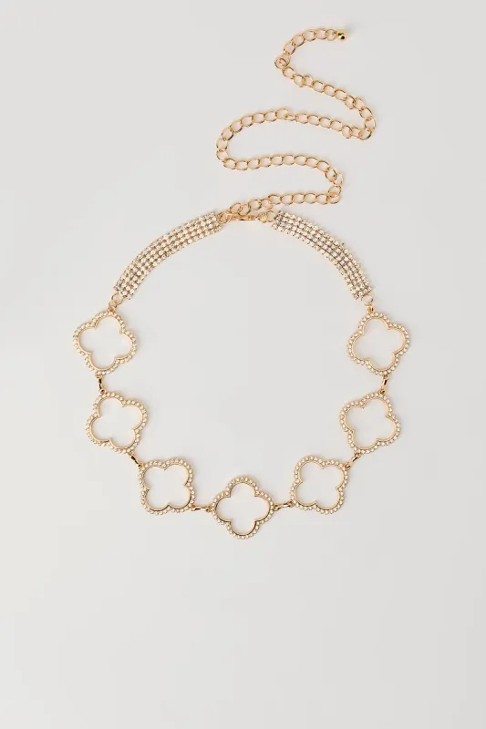 Rhinestone Clover Chain Belt sold by Urban Planet