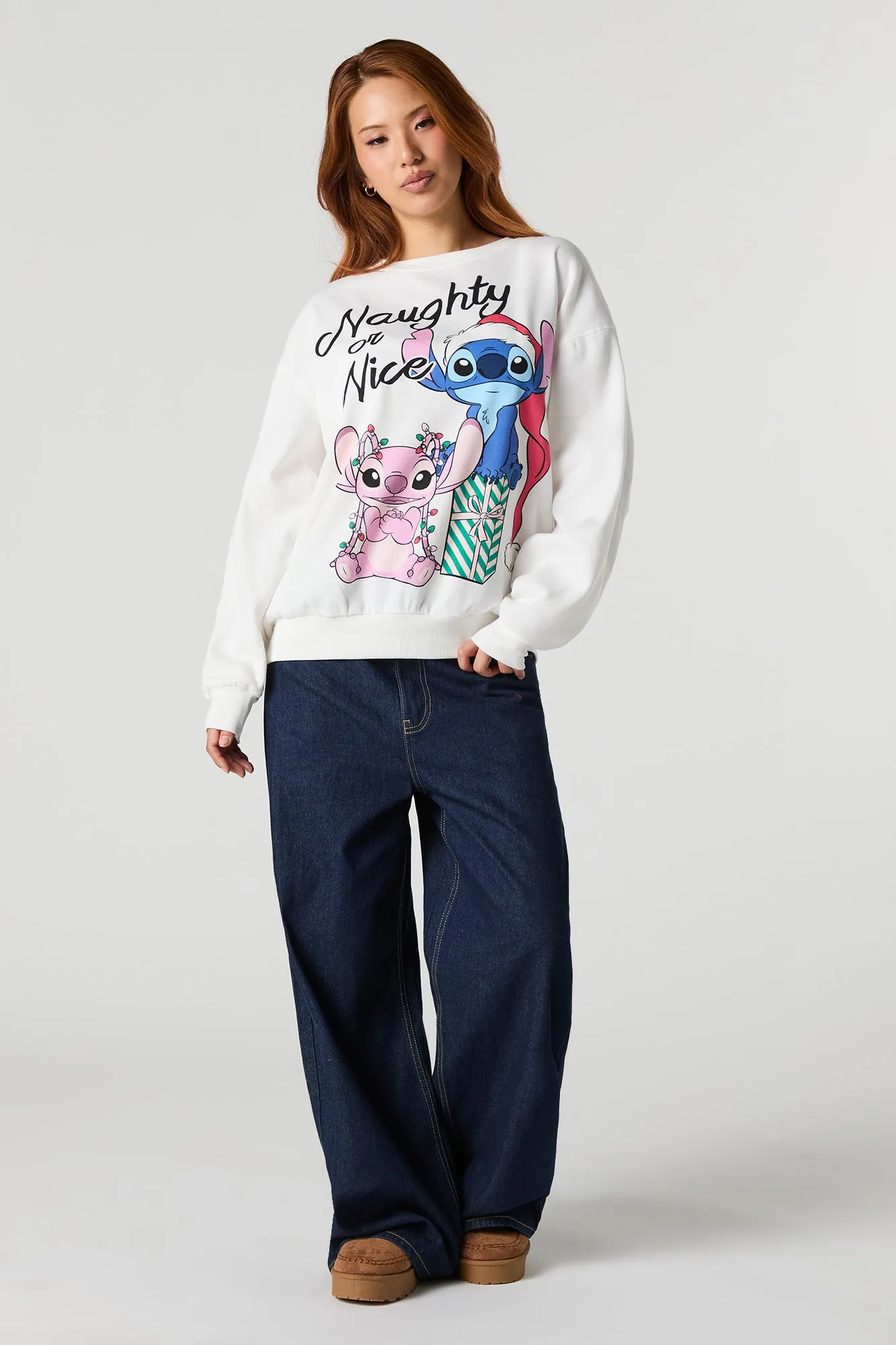 Stitch & Angel Christmas Graphic Fleece Sweatshirt sold by Urban Planet product image thumbnail 3