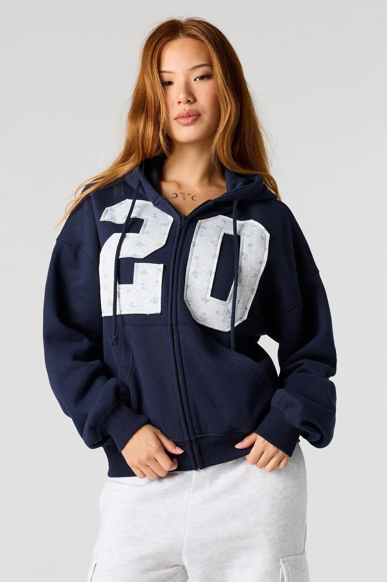 Floral Patch Boxy Zip-Up Hoodie sold by Urban Planet