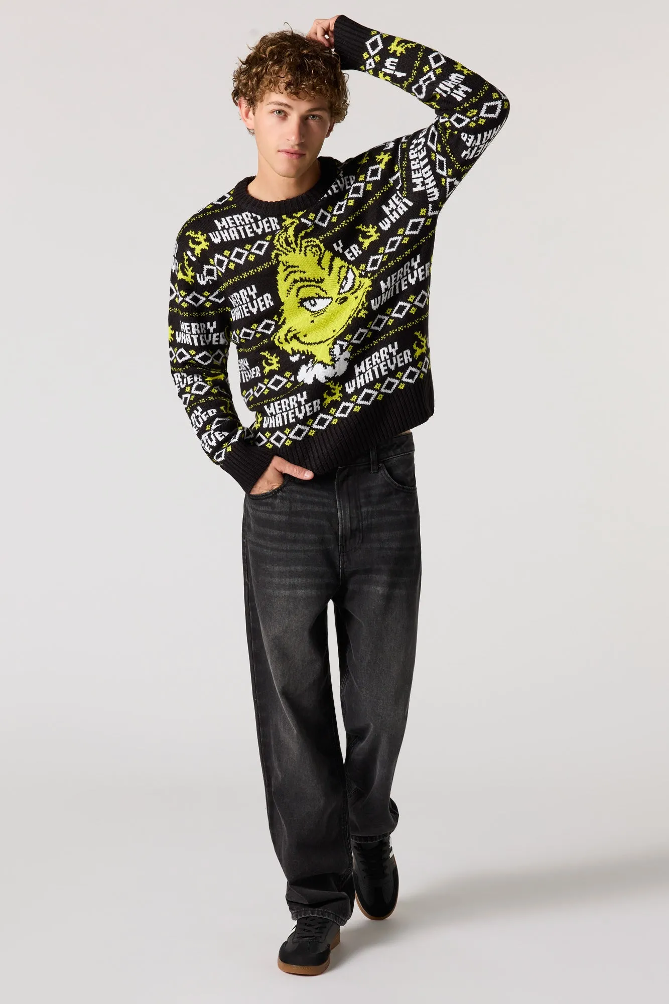 Merry Christmas Grinch Jacquard Knit Sweater sold by Urban Planet product image thumbnail 3