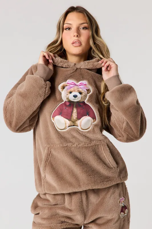Embroidered Oversized Faux Fur Hoodie sold by Urban Planet