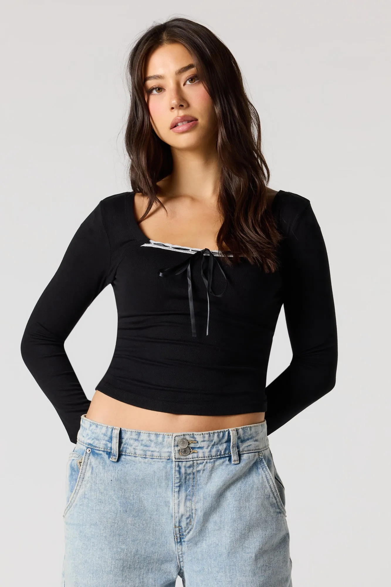 Ribbed Ribbon Bow Long Sleeve Top sold by Urban Planet product image thumbnail 4