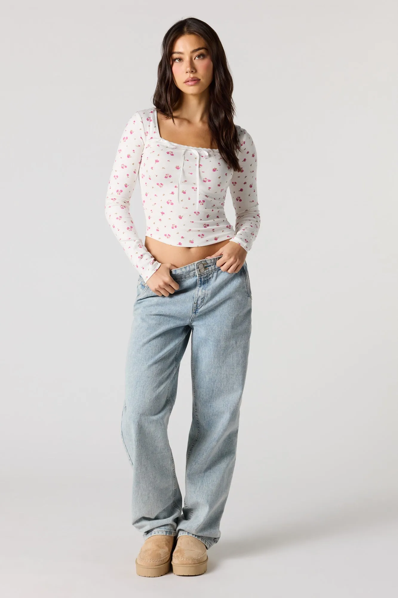 Ribbed Ribbon Bow Long Sleeve Top sold by Urban Planet product image thumbnail 3