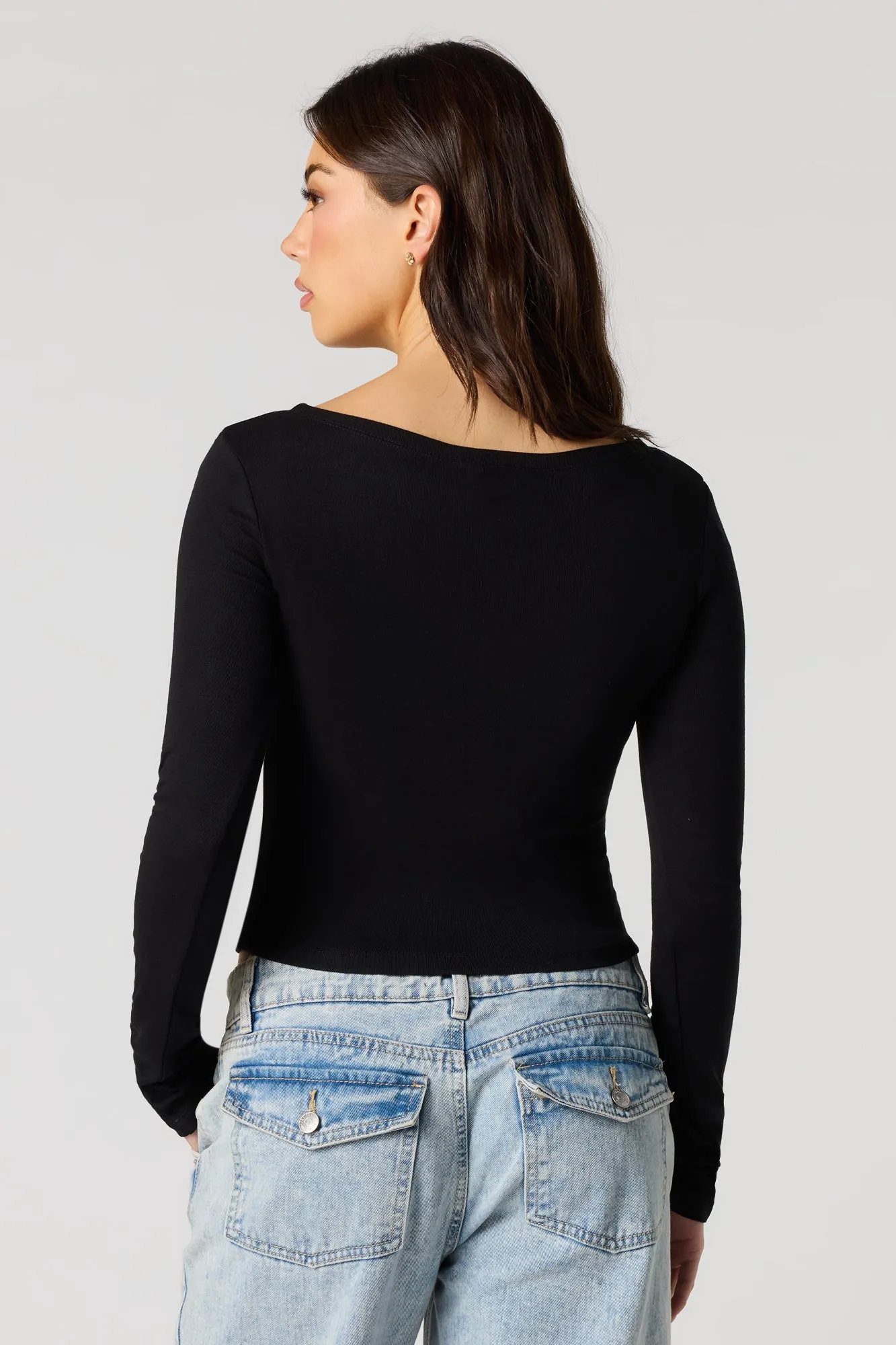 Ribbed Ribbon Bow Long Sleeve Top sold by Urban Planet product image thumbnail 5