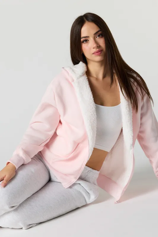 Oversized Sherpa Lined Zip-Up Fleece Hoodie sold by Urban Planet
