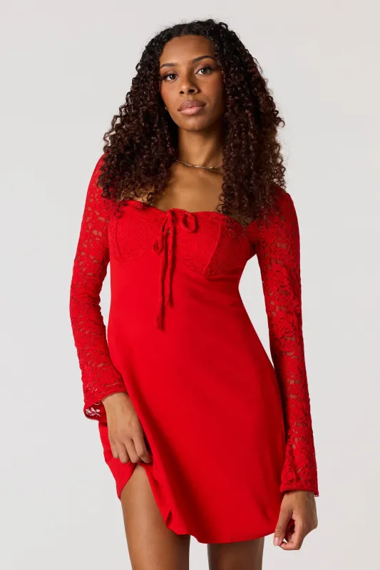 Lace Long Sleeve Mini Dress sold by Urban Planet