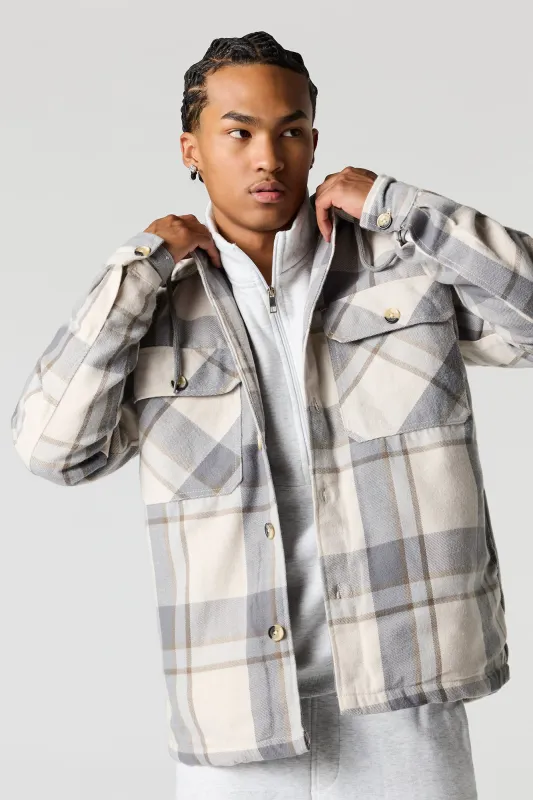 Hooded Plaid Shacket sold by Urban Planet